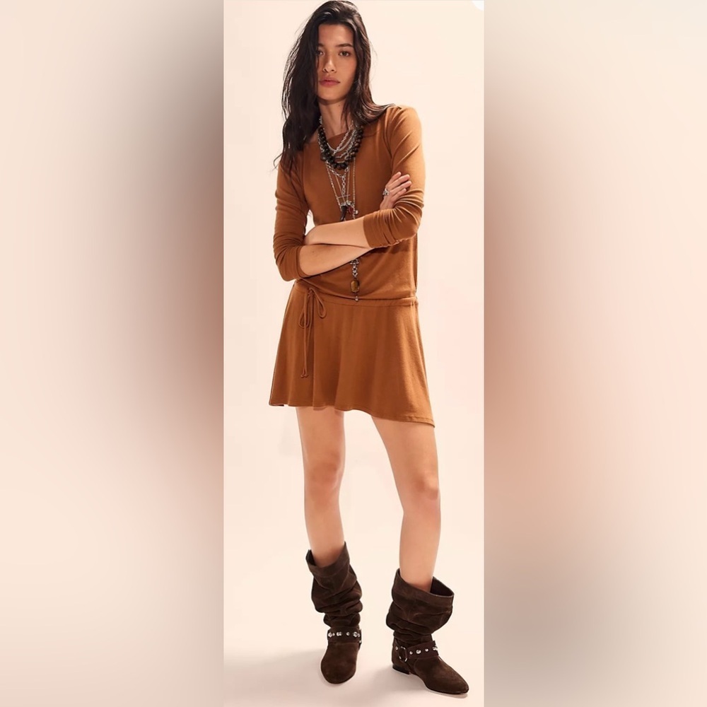 NWT Free People Good Feels Long Sleeve Mini Dress